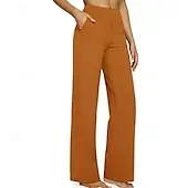Women's Wide Leg Pants Trousers Palazzo Pants Fashion Streetwear Full Length High Waist Plain Pocket Elastic Waist Breathability Comfortable Micro-elastic Street Daily Wear Going out Dark Brown Black