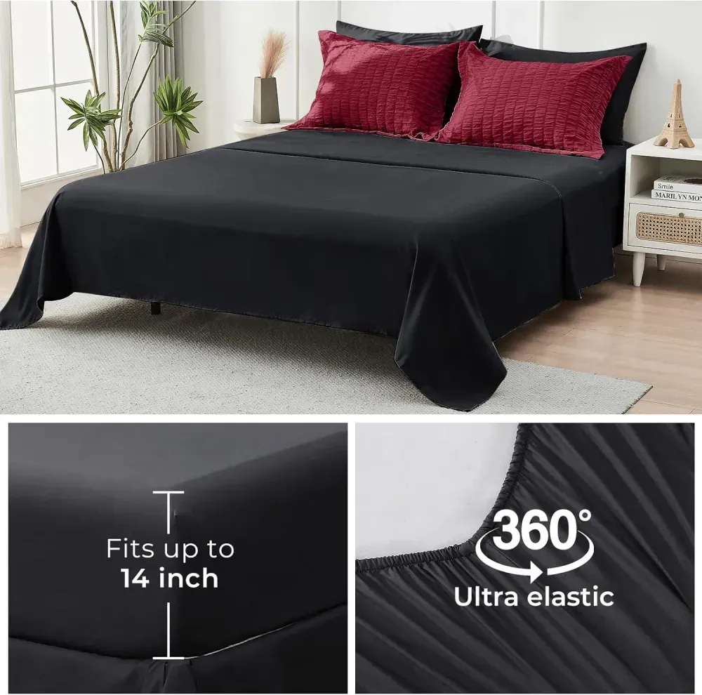 Queen Comforter Set Seersucker 7 Pieces, All Season Luxury Bed in a Bag for Bedroom, Bedding Set with Comforters, Sheets, Pillowcases & Shams, Dark Grey