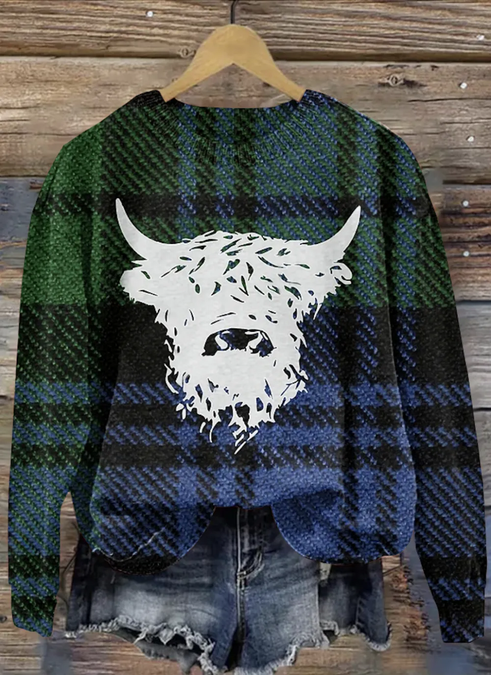 Scottish Highlands Cowprint Round Neck Sweater