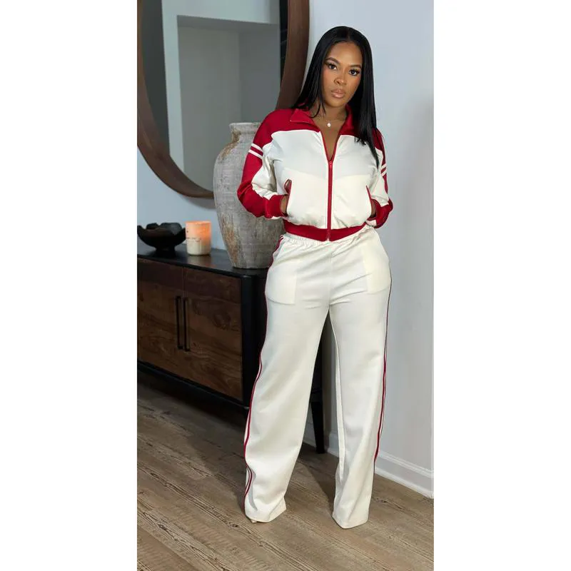 Retro Color Block Track Pants Set