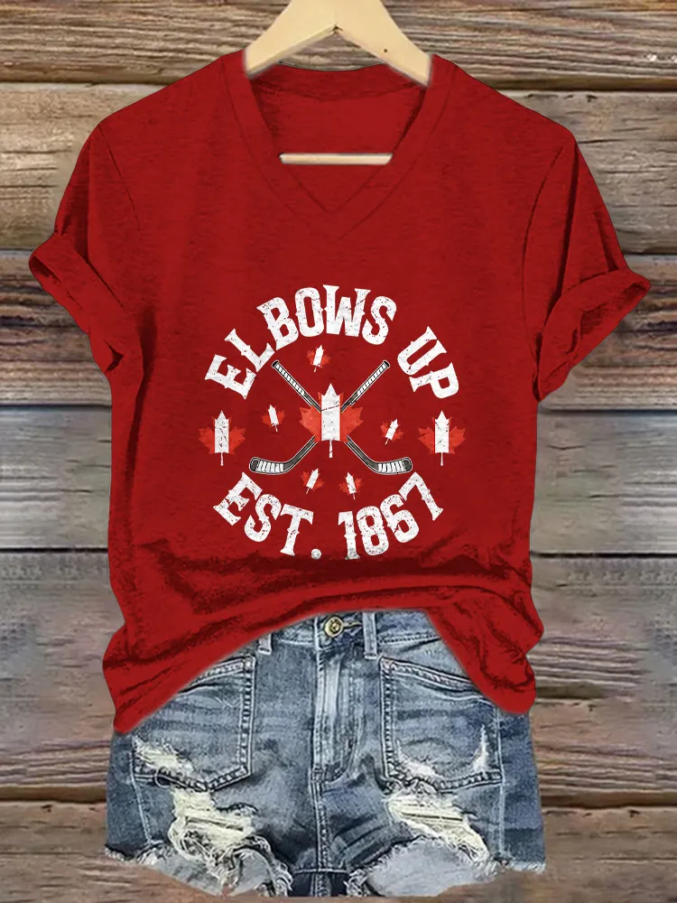 Women's Elbows Up Est 1867 Short Sleeves V-Neck Pure Cotton T-Shirt