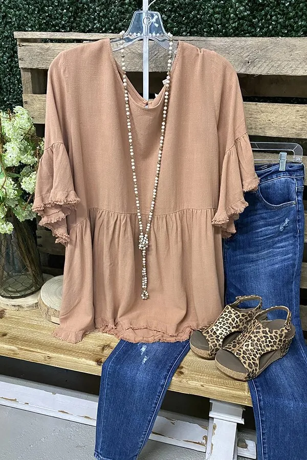Solid Ruffled Frayed T-Shirt