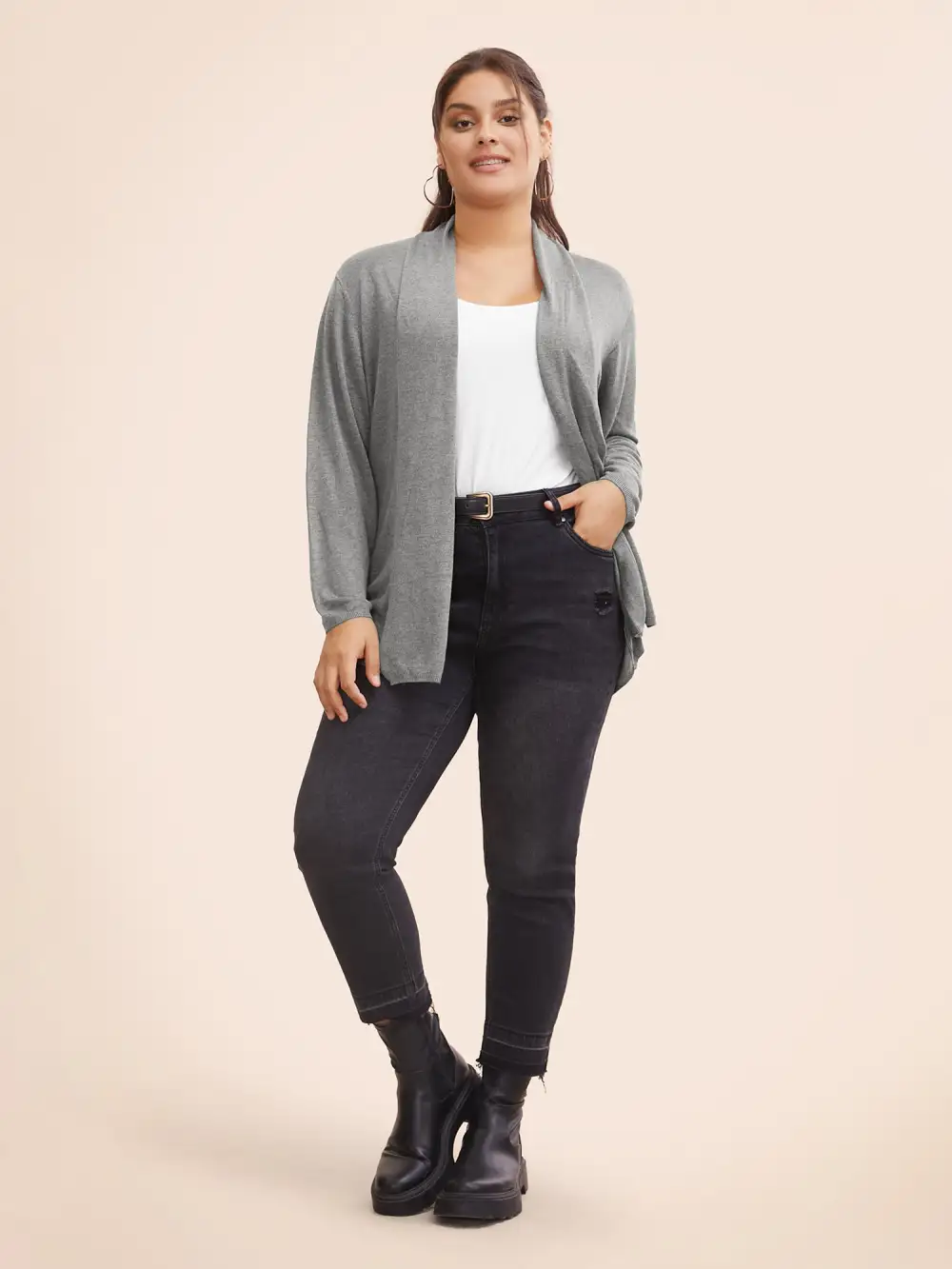 Supersoft Essentials Plain Lapel Collar Drape Cardigan