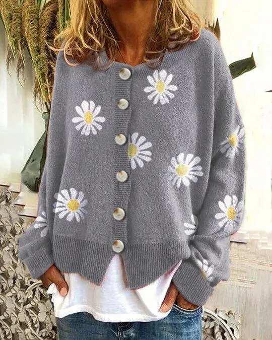 Sweet Daisy Printed  Button Cardigan