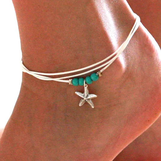 Mint Green Polyresin Layered Starfish Anklet