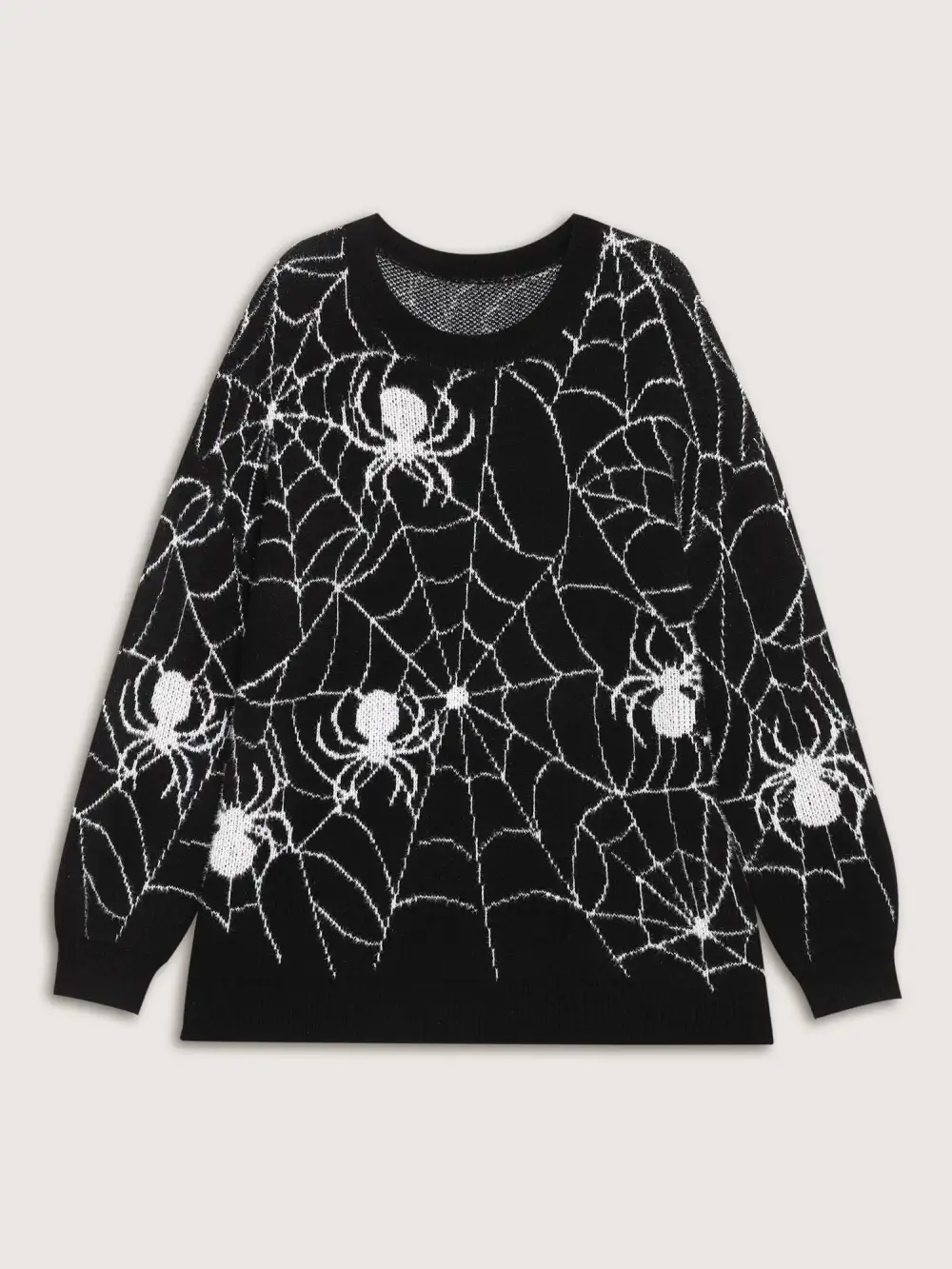 Spiderweb Jacquard Print Ribbed Pullover