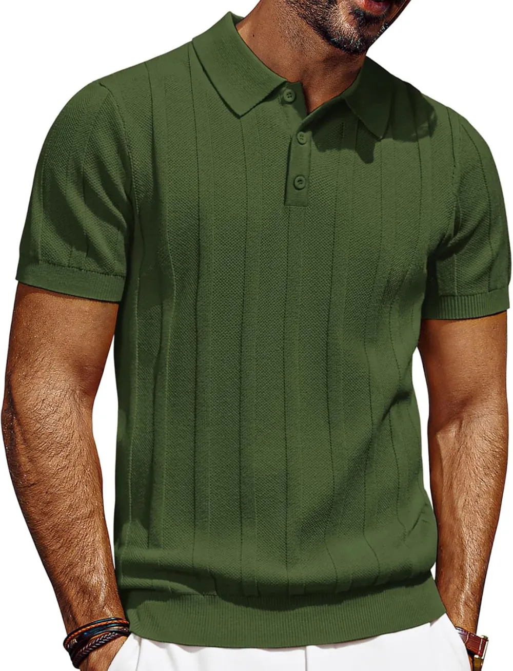 CLEARANCE SALE🔥Mens Polo Shirts Short Sleeve Textured Knit Polo Shirt Ribbed Casual Golf Shirts