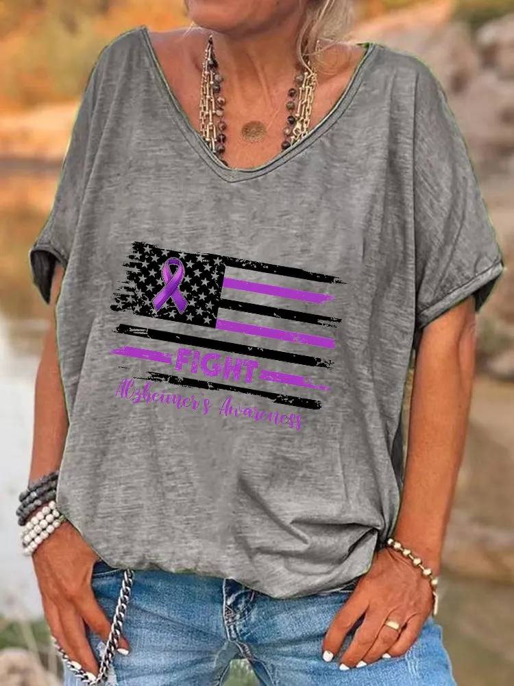 Women'S Fight Alzheimer'S Awareness V-Neck Short-Sleeved T-Shirt