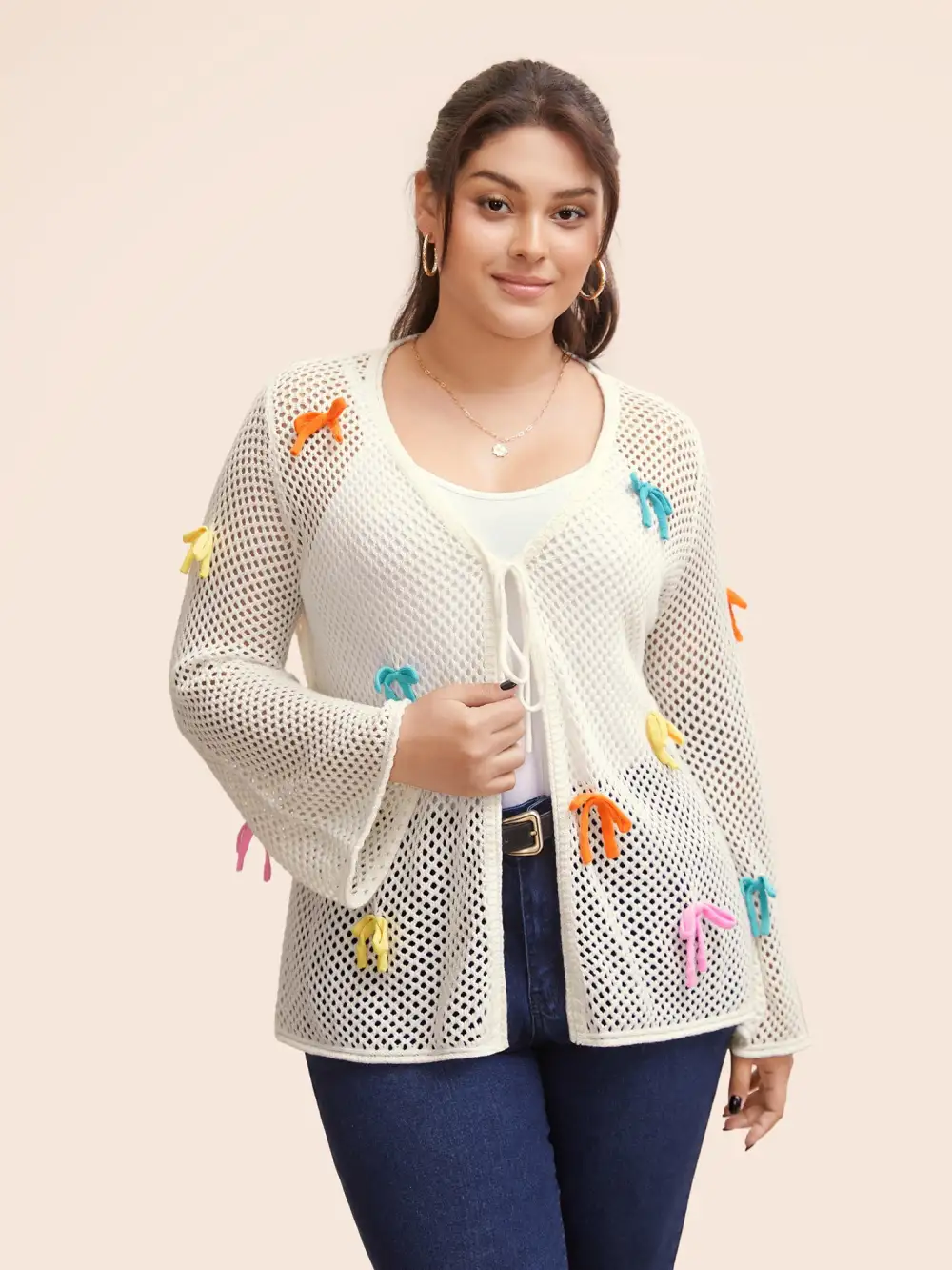 Bowknot Tie Knot Bell Sleeve Cardigan