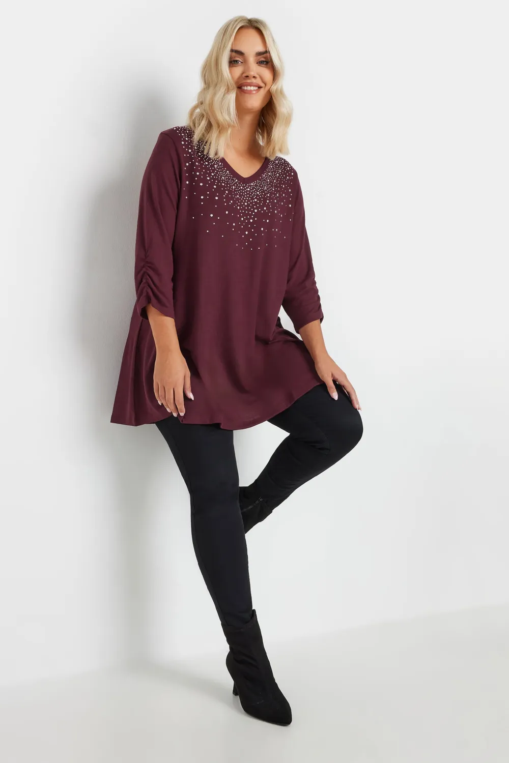 YOURS Curve Black Diamante Stud Swing Top