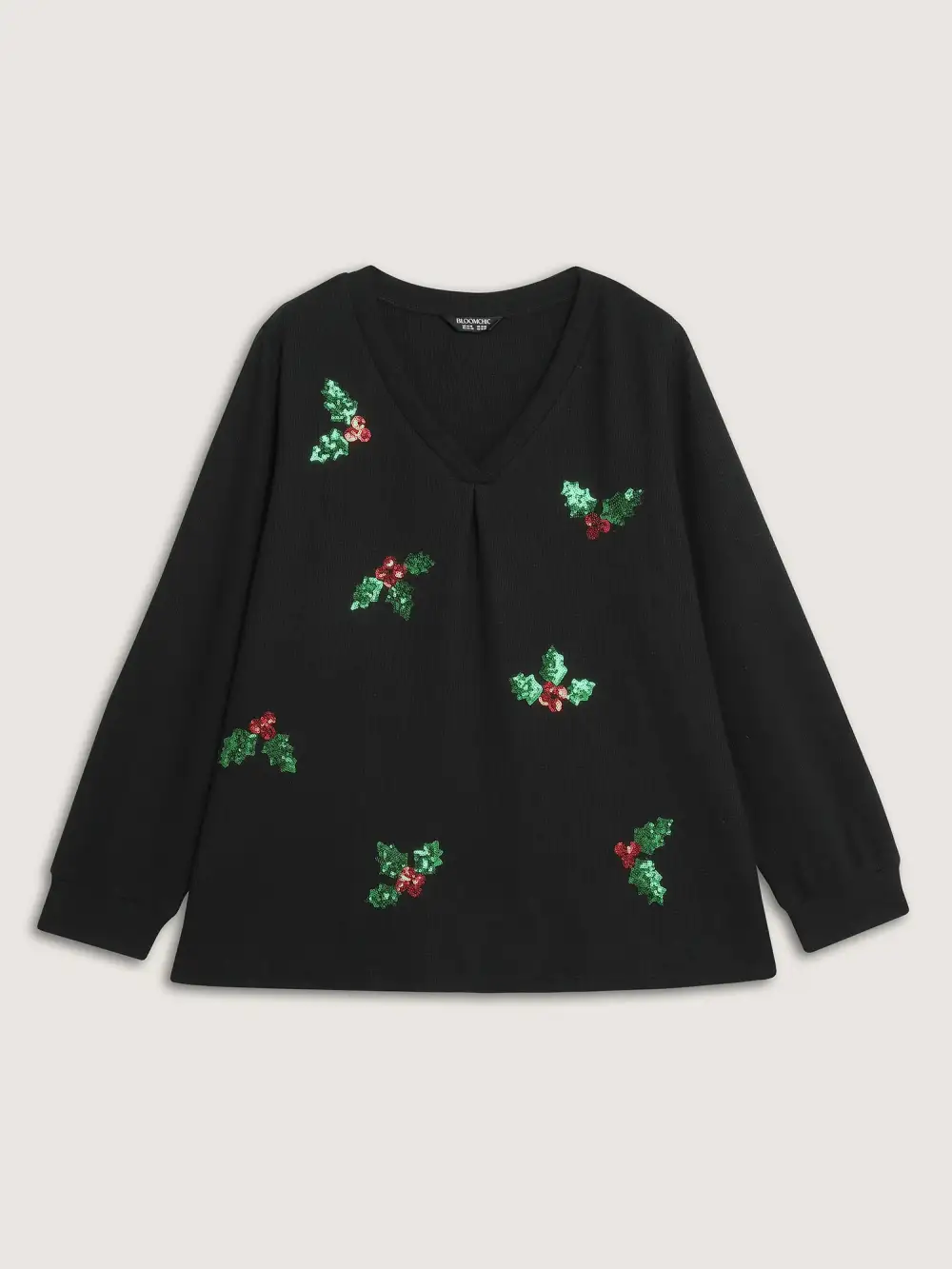 Holiday Elements Sequin Embroidery Textured Sweatshirt