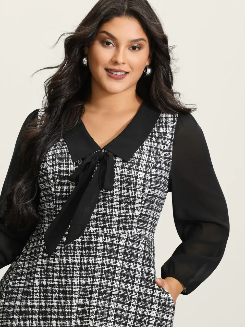 Plaid Stretchy Print Bow-Tie Midi Dress