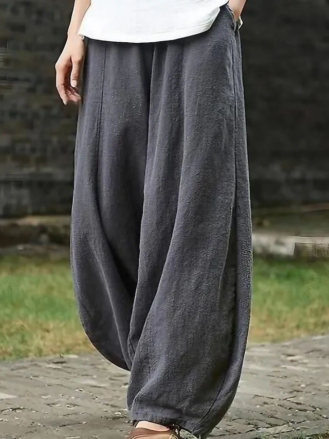 Women's Wide Leg Gauchos Pants Chinos Bloomers Full Length Cotton Pocket Baggy Micro-elastic Vacation Casual Daily Holiday Black White L XL Fall Winter