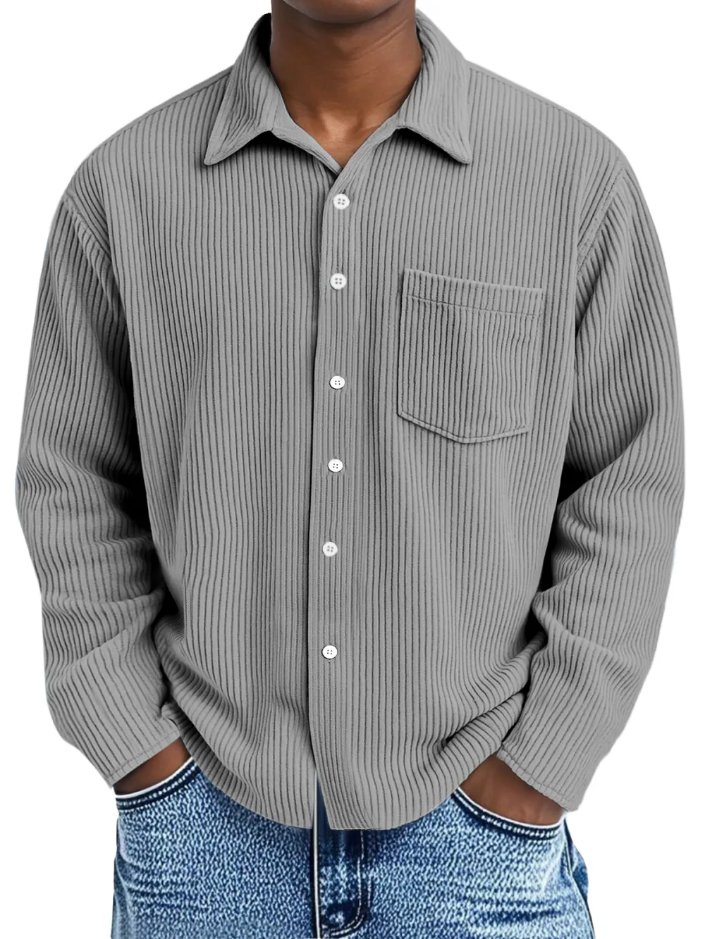 Men's Loose Casual Corduroy Loose Lapel Long Sleeve Shirt With Pockets