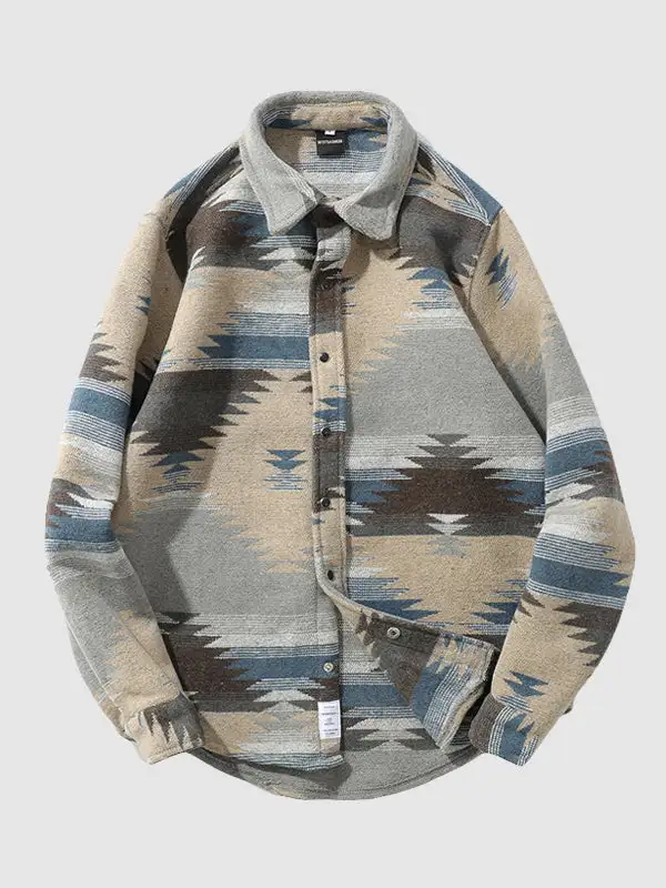 Men's retro ethnic style blend wool shirt jacket