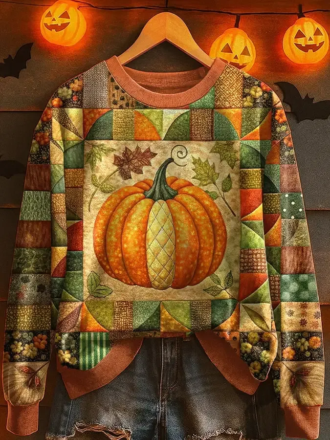 Women's Retro Autumn Pumpkin Print Sweatshirt