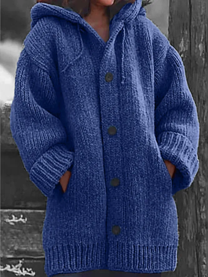 Button Down Hooded Knitted Cardigan Plus Size Knit coat