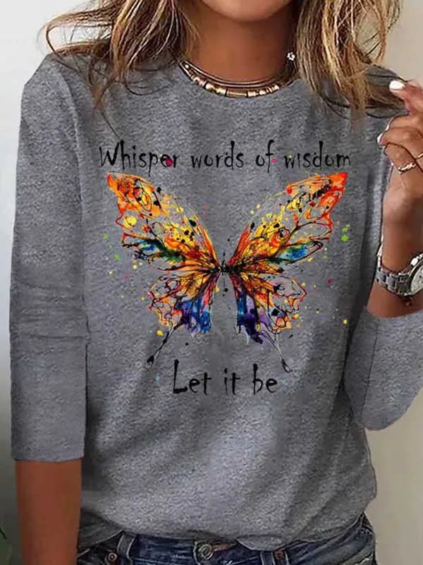 Butterfly Long sleeve Loose Casual T-Shirt