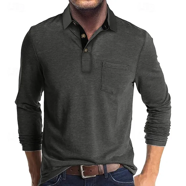 Men's Casual Solid Lapel Button Pocket Golf Polo Shirt