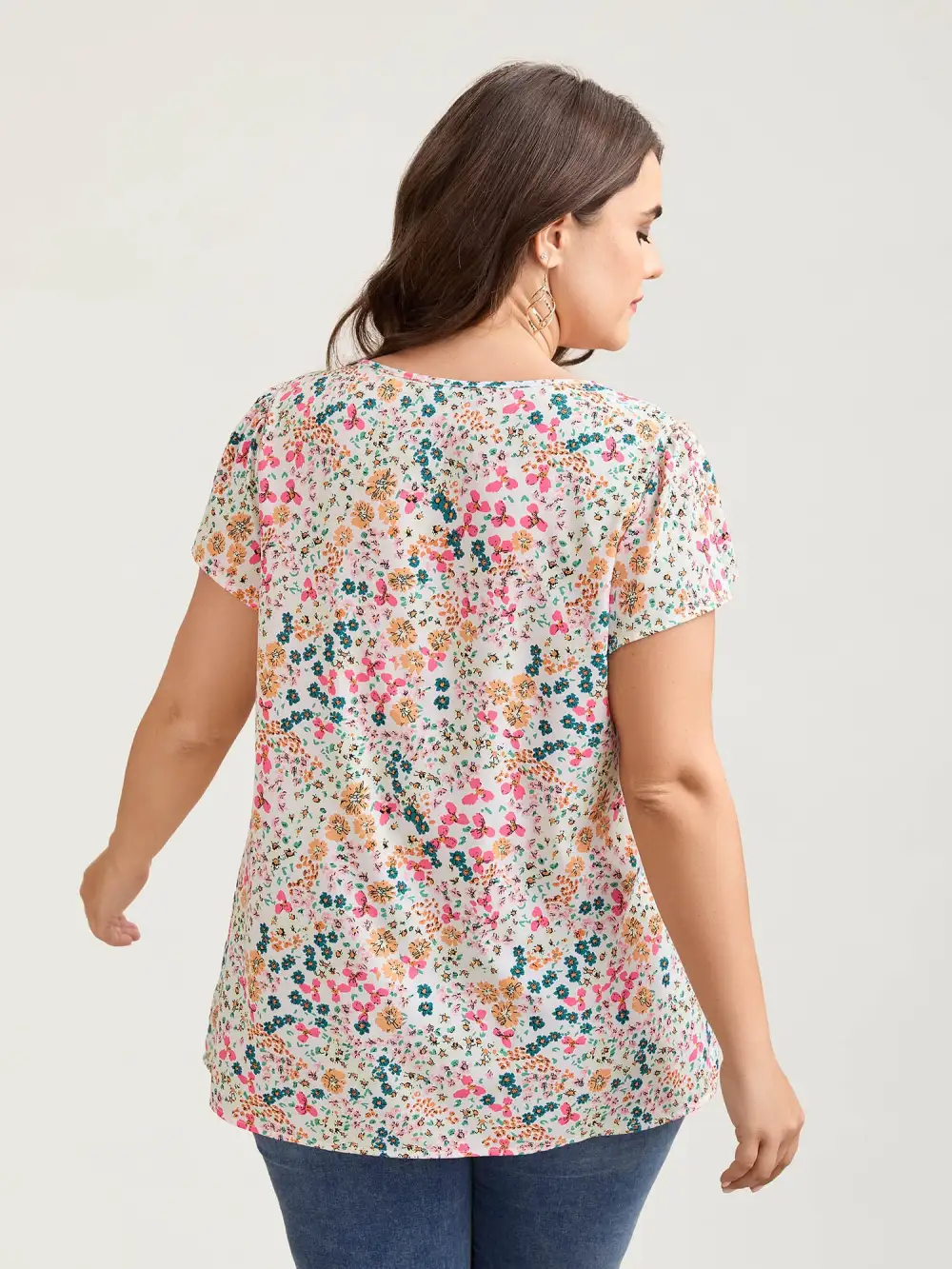 Multi-Color Floral Print Lace Spliced Blouse