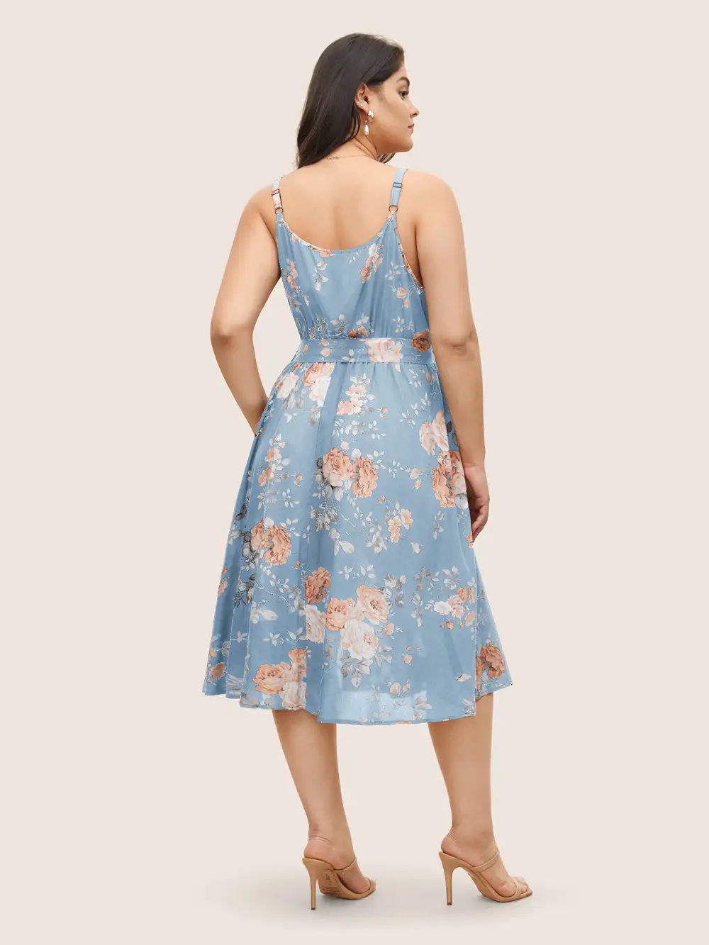 Floral Wrap Elastic Waist Belted Sleeveless Dress