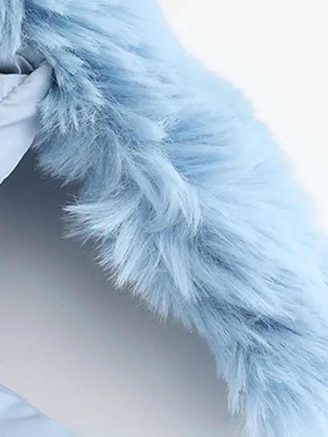 Women's Parka Puffer Jacket Winter Coat Thermal Warm Heated Coat with Removable Fur Collar Drawstring Zip up Hooded Coat Fall Outerwear with Pockets Classic Long Sleeve Light Blue Pink Black