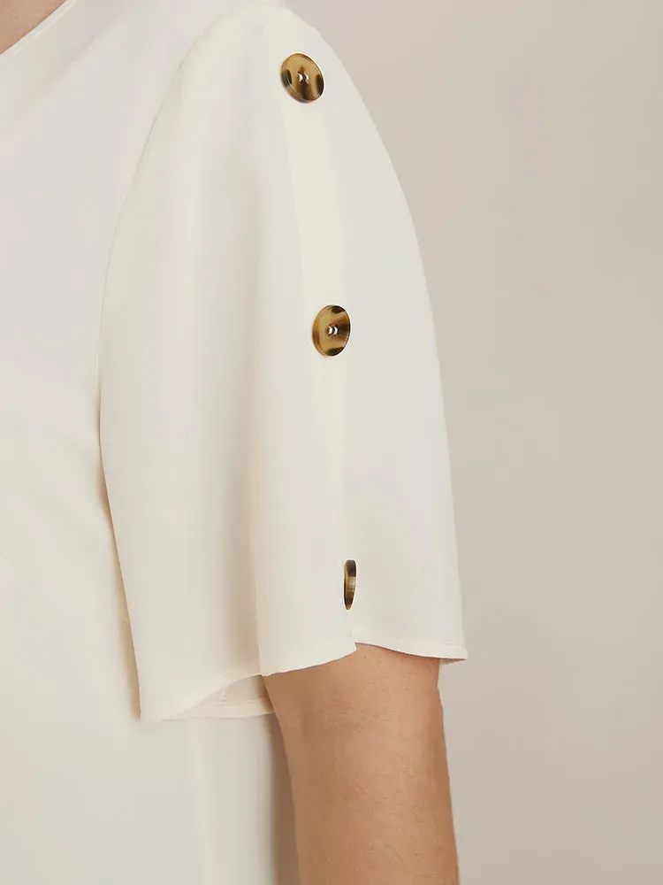 Plain Round Neck Button Detail Blouse