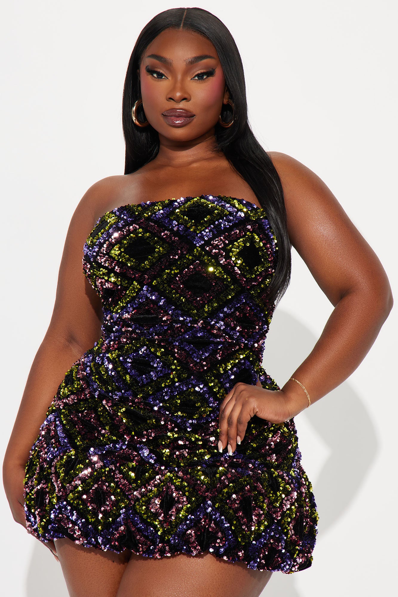 Cleo Sequin Mini Dress - Purple/combo