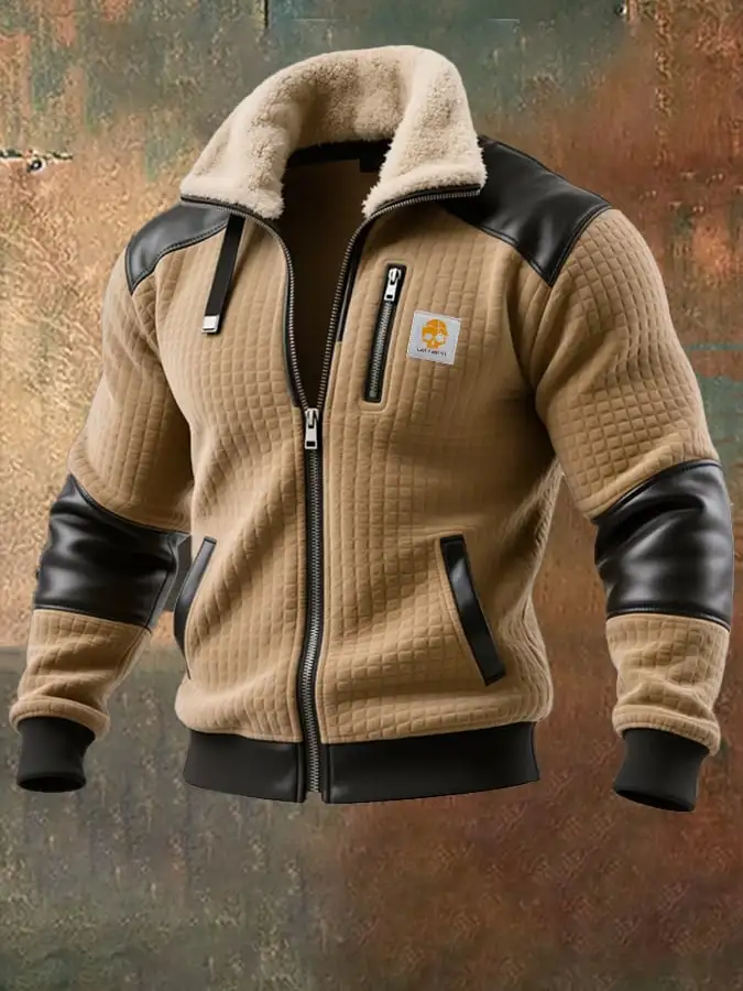 Men's Retro Textured Square Plaid Warm Multi-pocket Outdoor Jacket