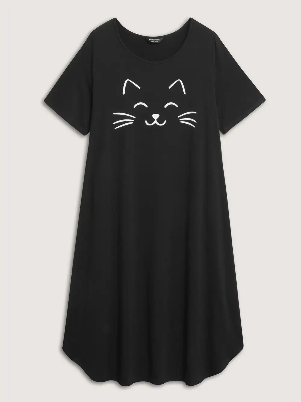 Happy Cat Print Stretchy Contrast Sleep Dress