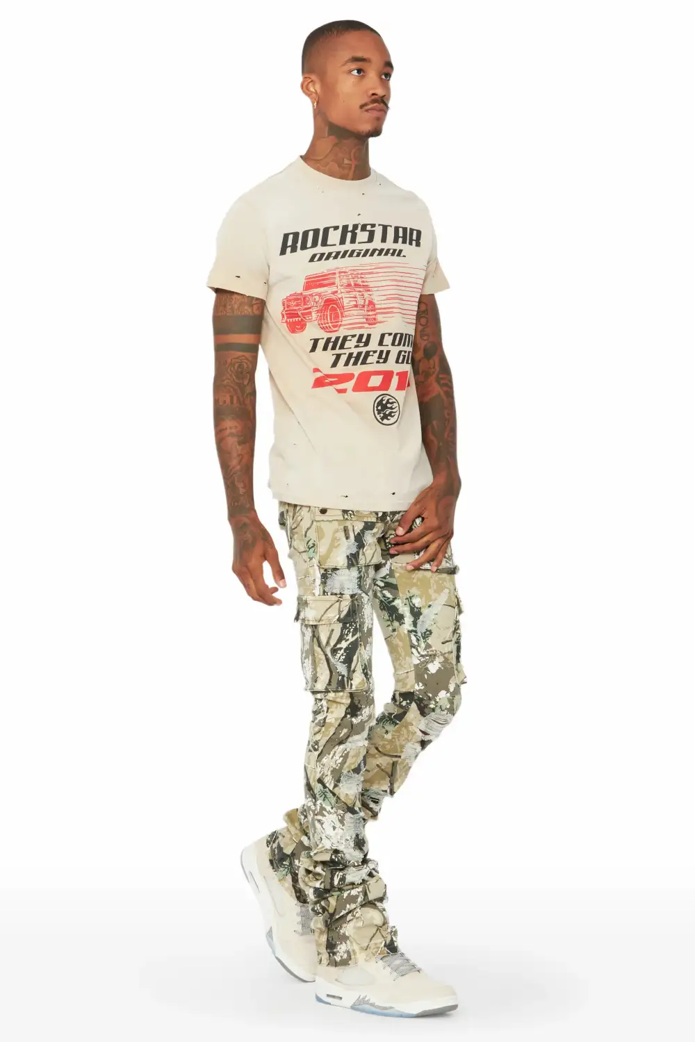 Zaire Tree Camo Cargo Super Stacked Flare Jean