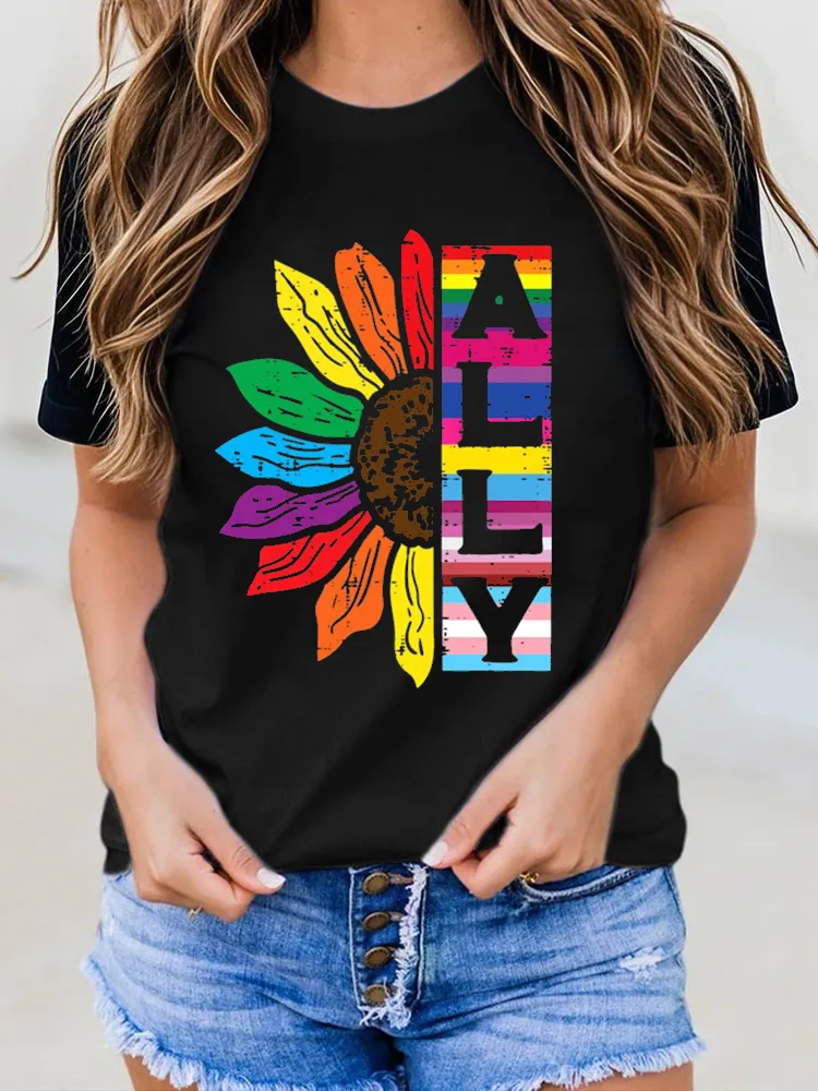 Women'S Lgbt Gay Ally Sunflower Rainbow Pride Flag Men Women Kids T Shirt