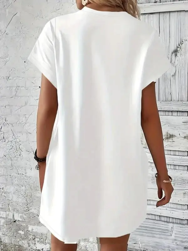 Women's V-Neck T-Shirt Dress – Casual Short Sleeve Summer Dress for Everyday Wear