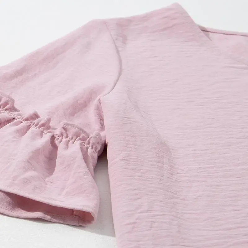 ✨Womens Causal Blouses Summer Clothes V Neck Ruffle Short Sleeve Shirts Tops