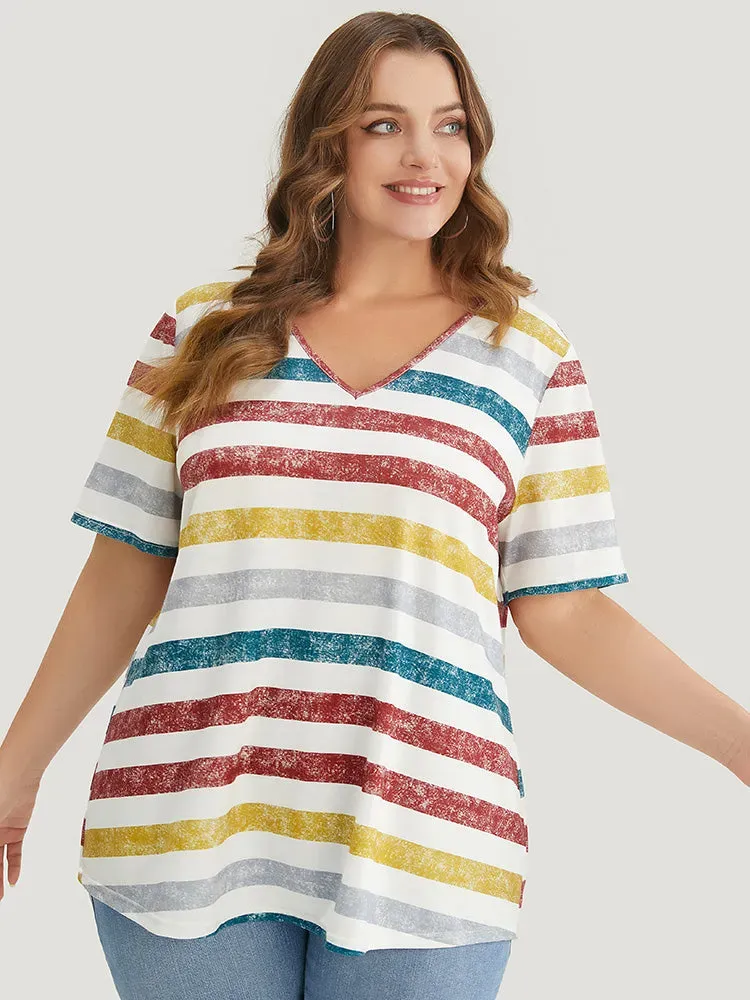 Striped Contrast V Neck T-shirt