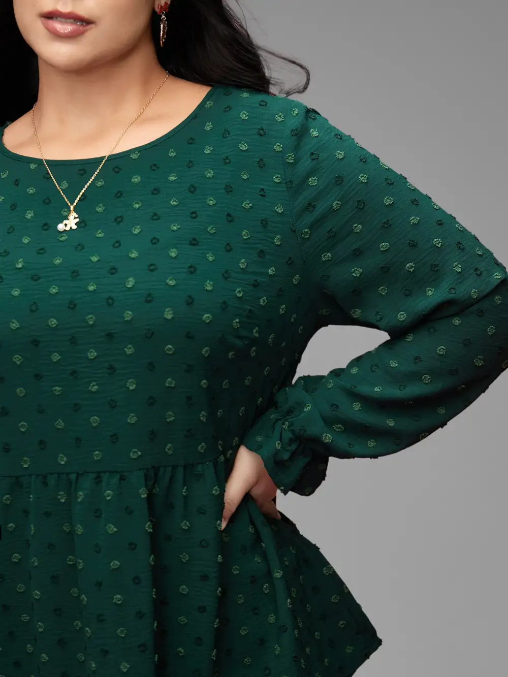 Textured Dot Elastic Cuffs A-line Blouse