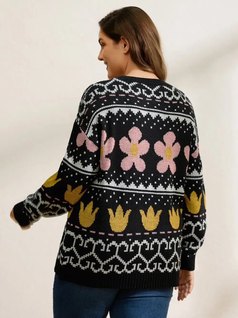 Jacquard Floral Garden Pattern Pullover