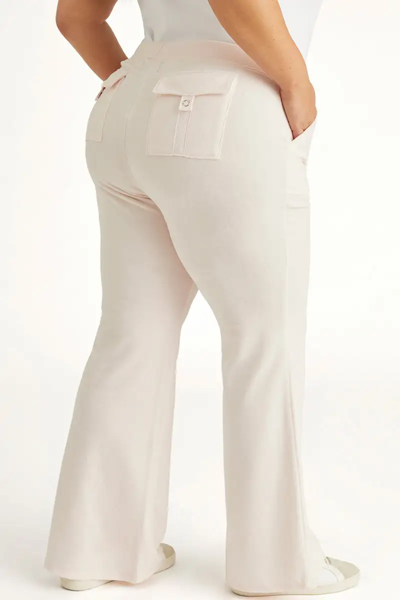 Plus-Size Hollywood Snap Pocket Cotton Velour Track Pants