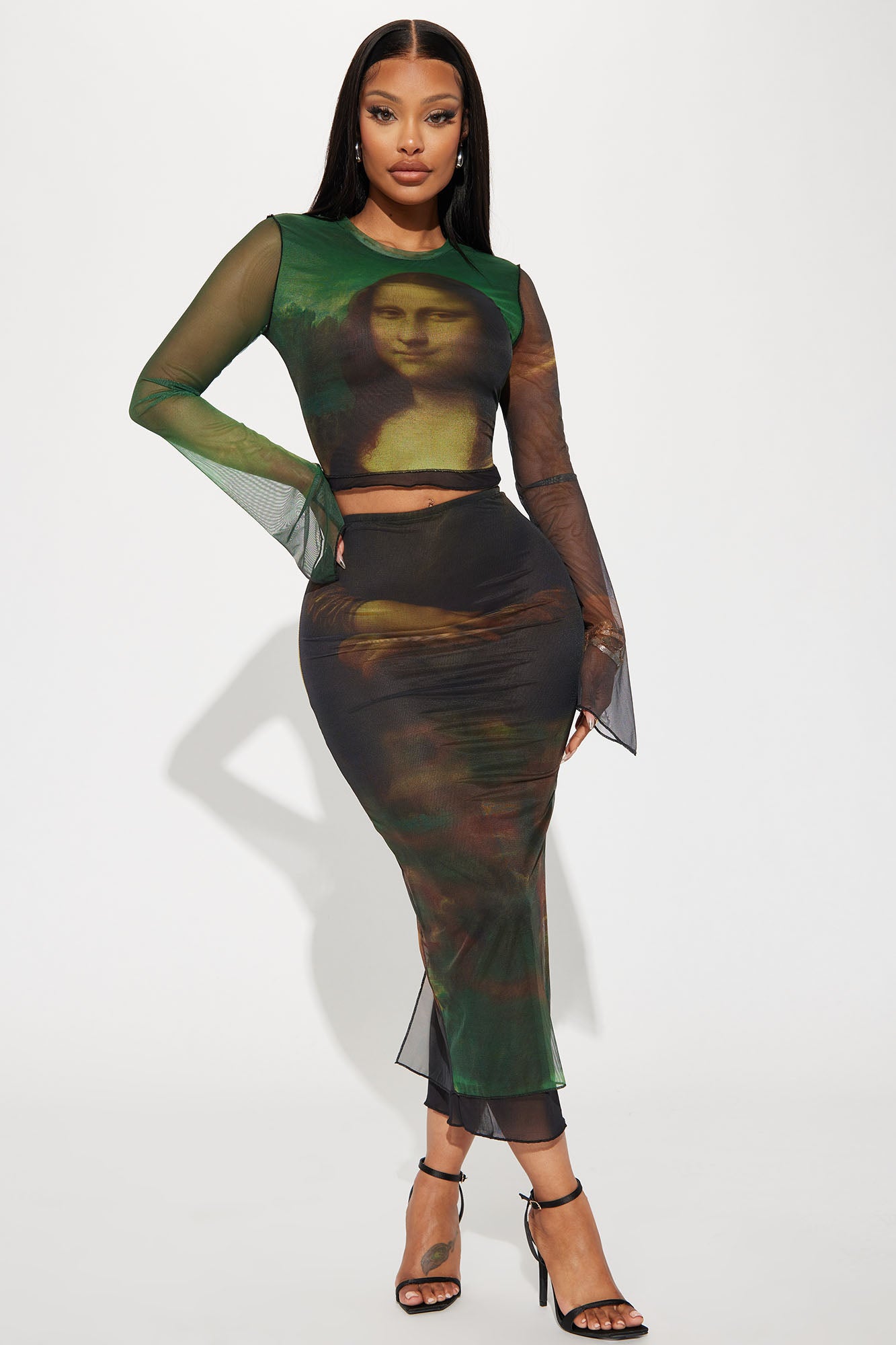 Mona Lisa Mesh Skirt Set - Green/combo