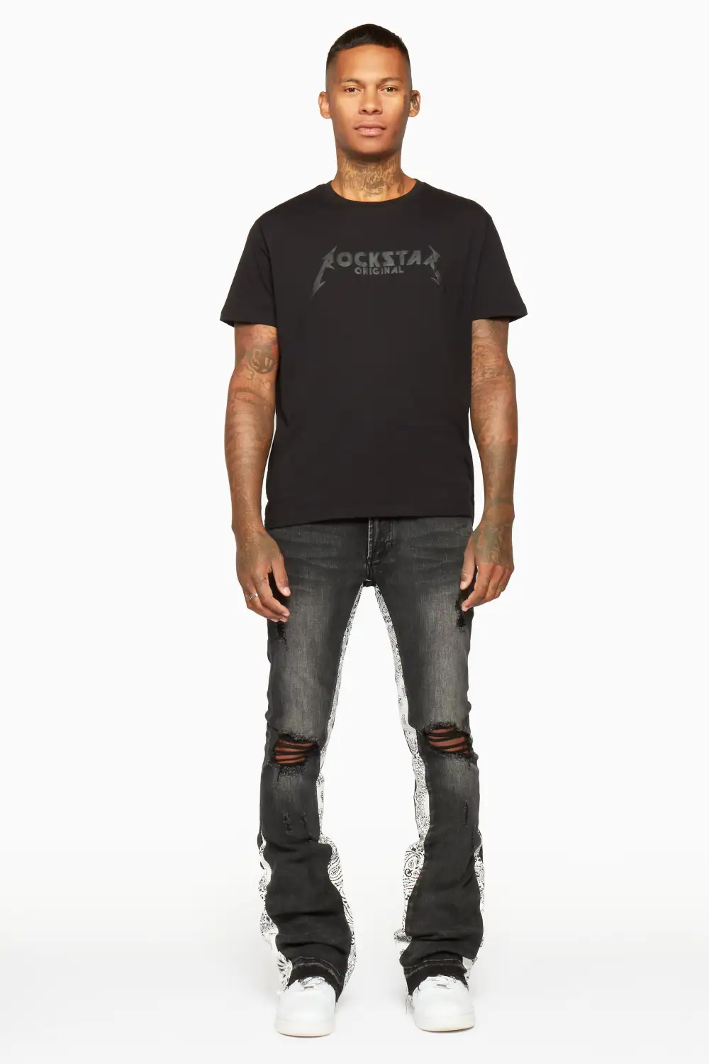 Wiz Dark Grey/White Stacked Flare Jean