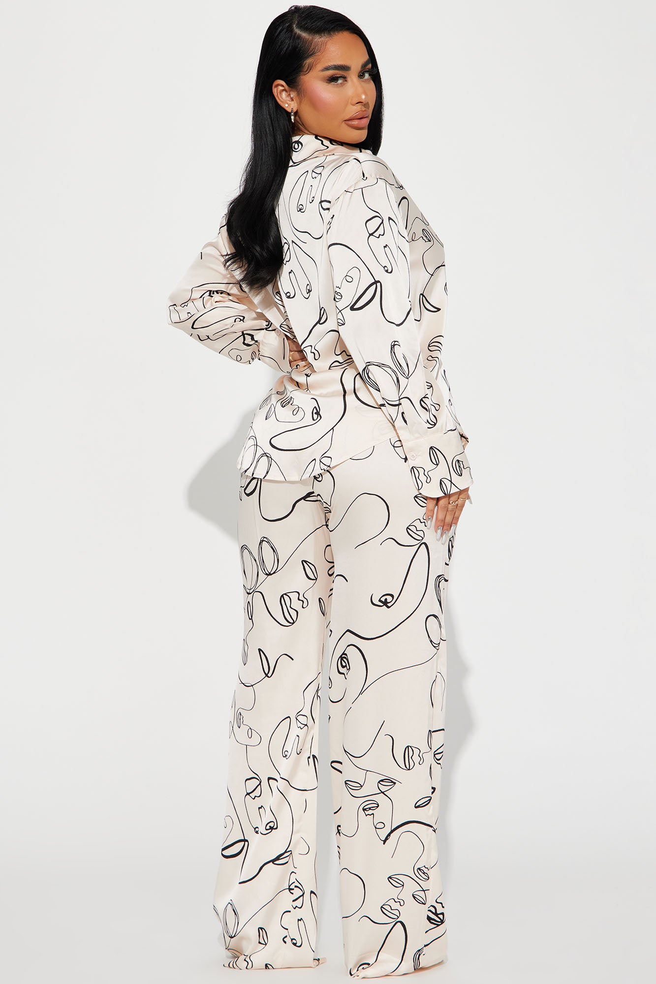 Stop Staring Satin Pant Set - Cream/combo