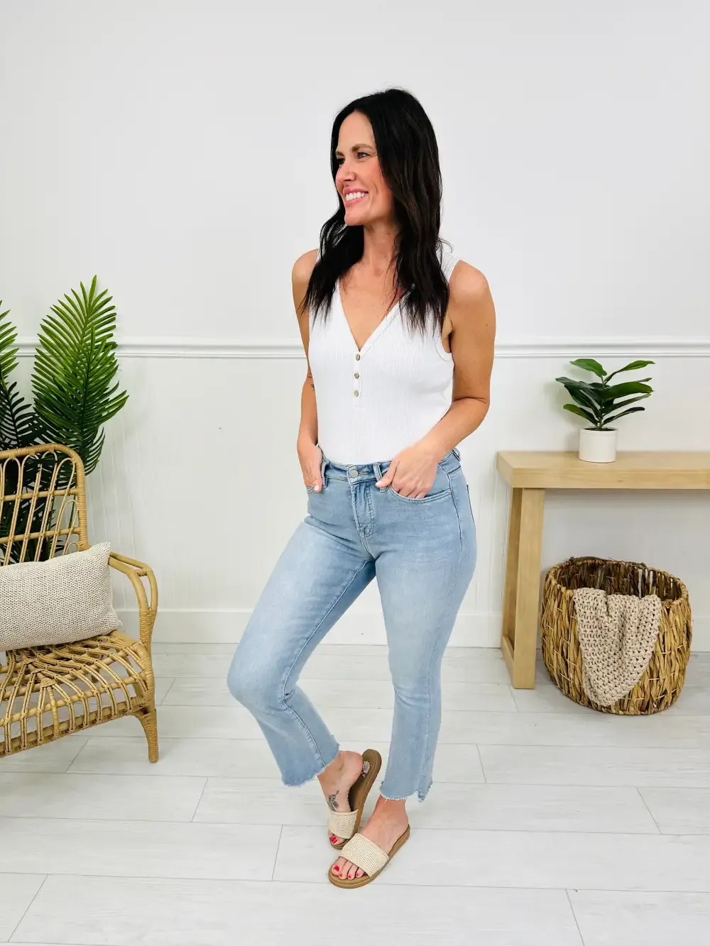 One Step Ahead Tummy Control Cropped Step Hem Jeans