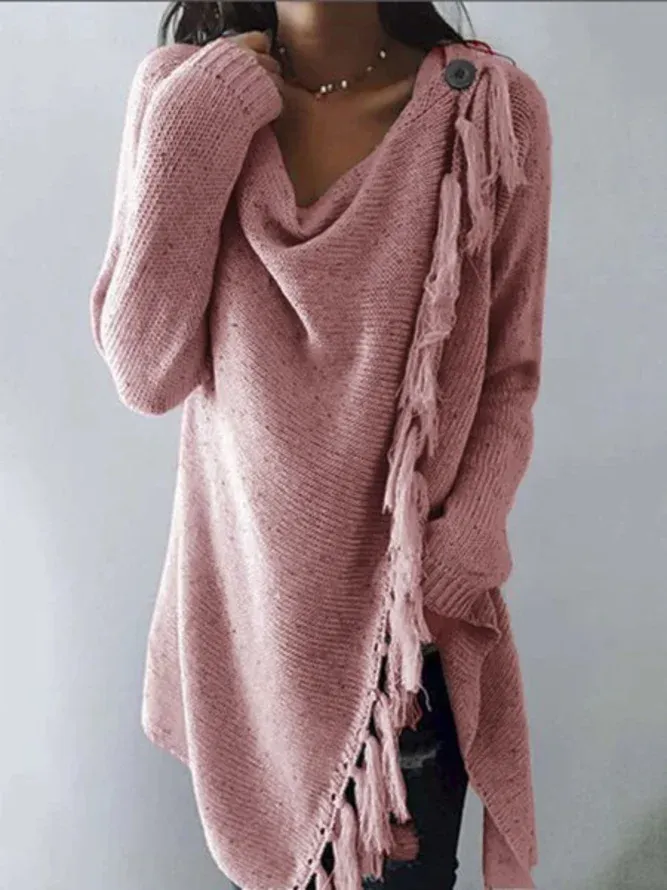 Long Sleeve Cowl Neck Plain Cotton Tops