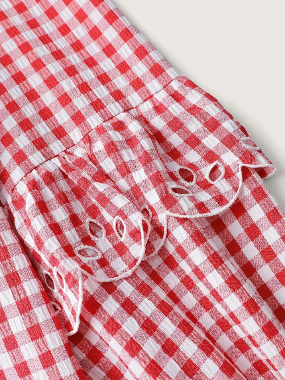 Gingham Embroidered Bow Tie Open-Front Shirt