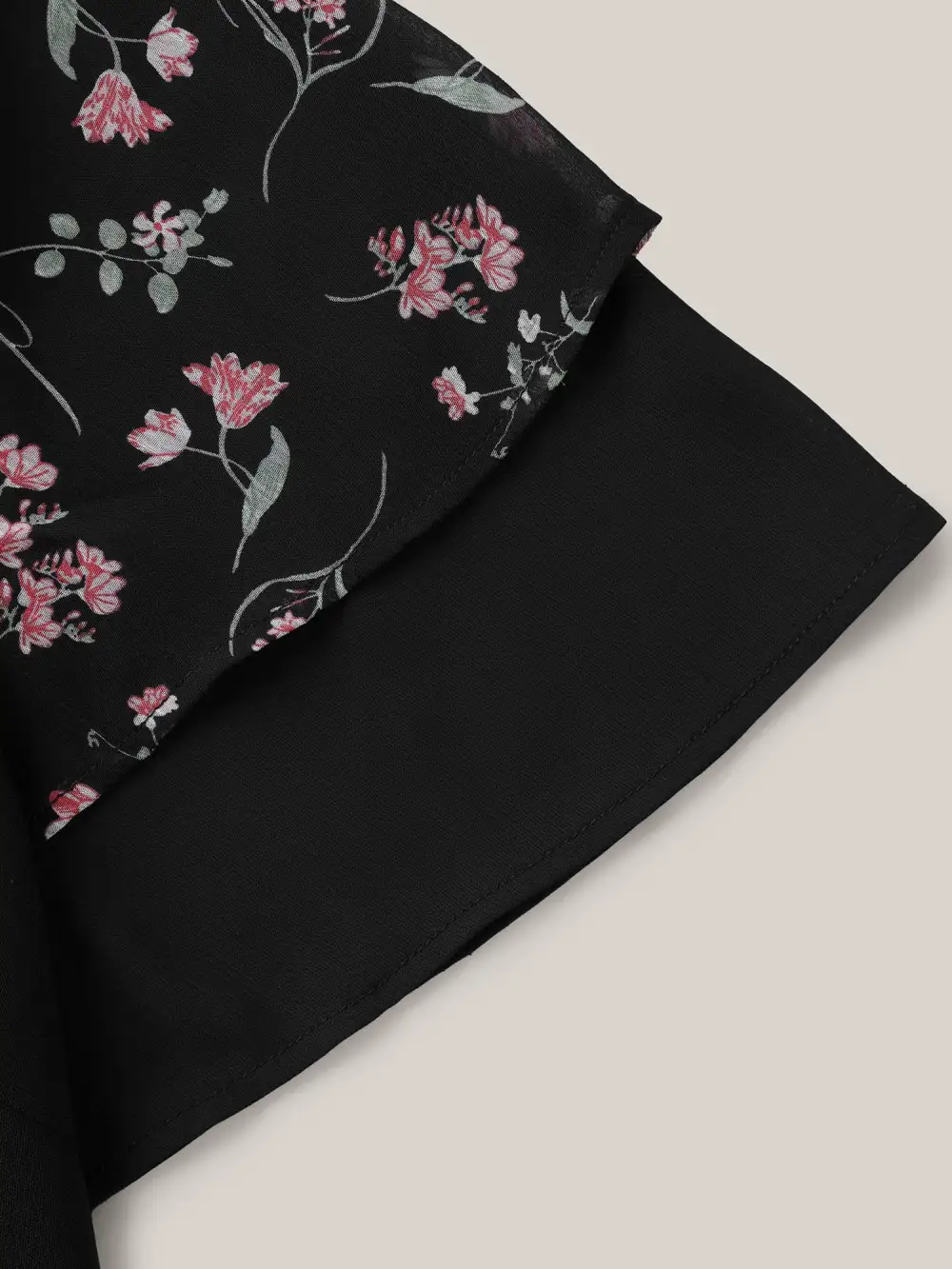 Floral Layered Sleeve Solid Blouse