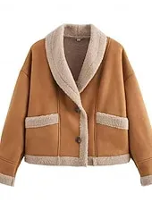 Women's Winter Coat Teddy Coat Warm Comfortable Pocket Buttons Vintage Color Block Vacation Daily Wear Going out Weekend Regular Lapel Loose Fit Long Sleeve Outerwear Black White Green Fall Winter