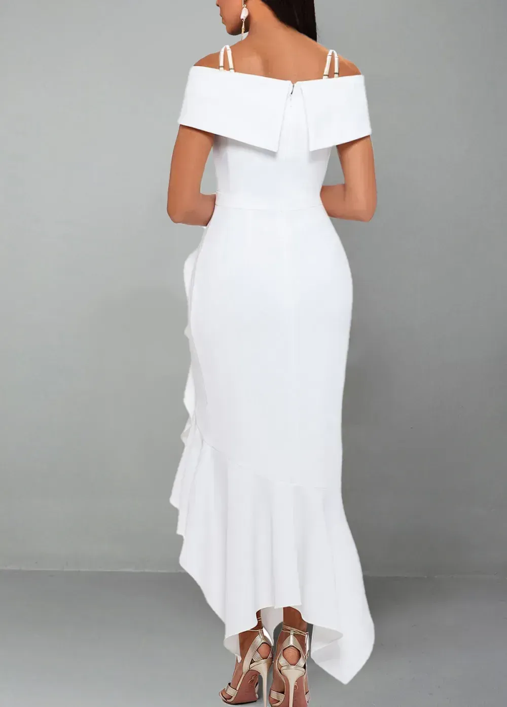 White Short Sleeve Strappy Cold Shoulder Dress