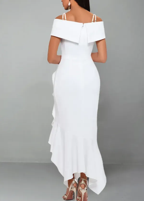 White Short Sleeve Strappy Cold Shoulder Dress