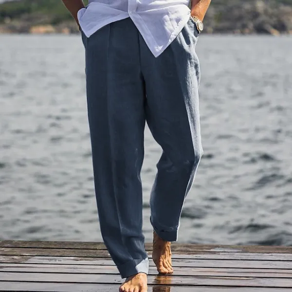 Men's Linen Pants Trousers Summer Pants Beach Pants Pocket Plain Comfort Breathable Outdoor Daily Going out Linen / Cotton Blend Fashion Streetwear Black White