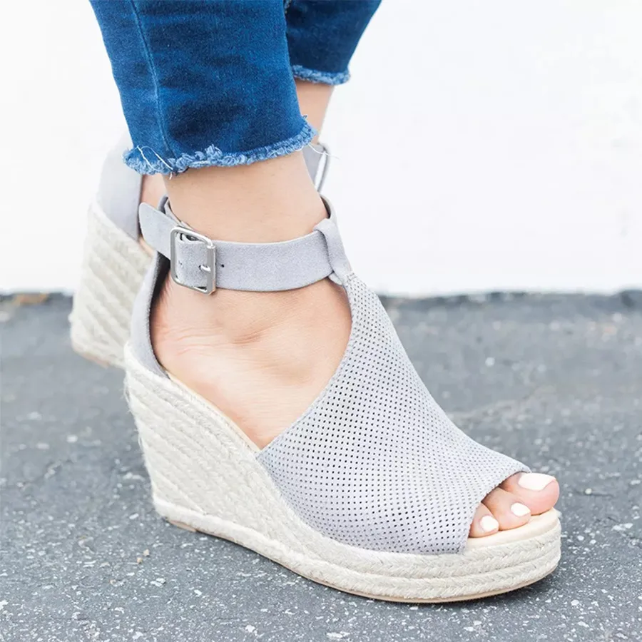Plain Velvet Peep Toe Date Wedge Sandals